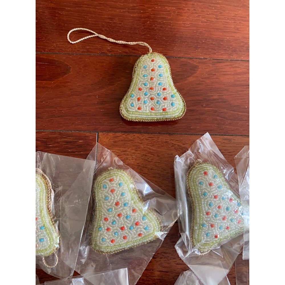10 Beaded Bell Shaped Christmas Tree Ornaments